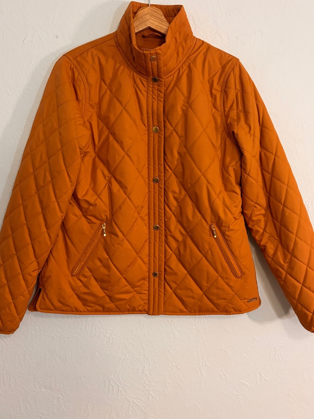 L.L.Bean Womens Quilted Jacket Orange Quilt Snap Front Lightweight Size Small - Picture 10 of 13